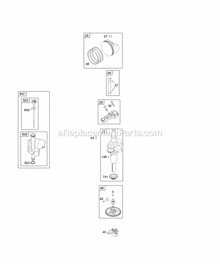 Camshaft Crankshaft Lubrication Piston Rings Connecting Rod Valves Diagram and Parts List for 219702-0115-E1  Briggs and Stratton Engine